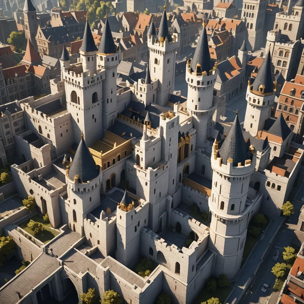 Elegant City with Golden Walls, 3D Cinematic Render