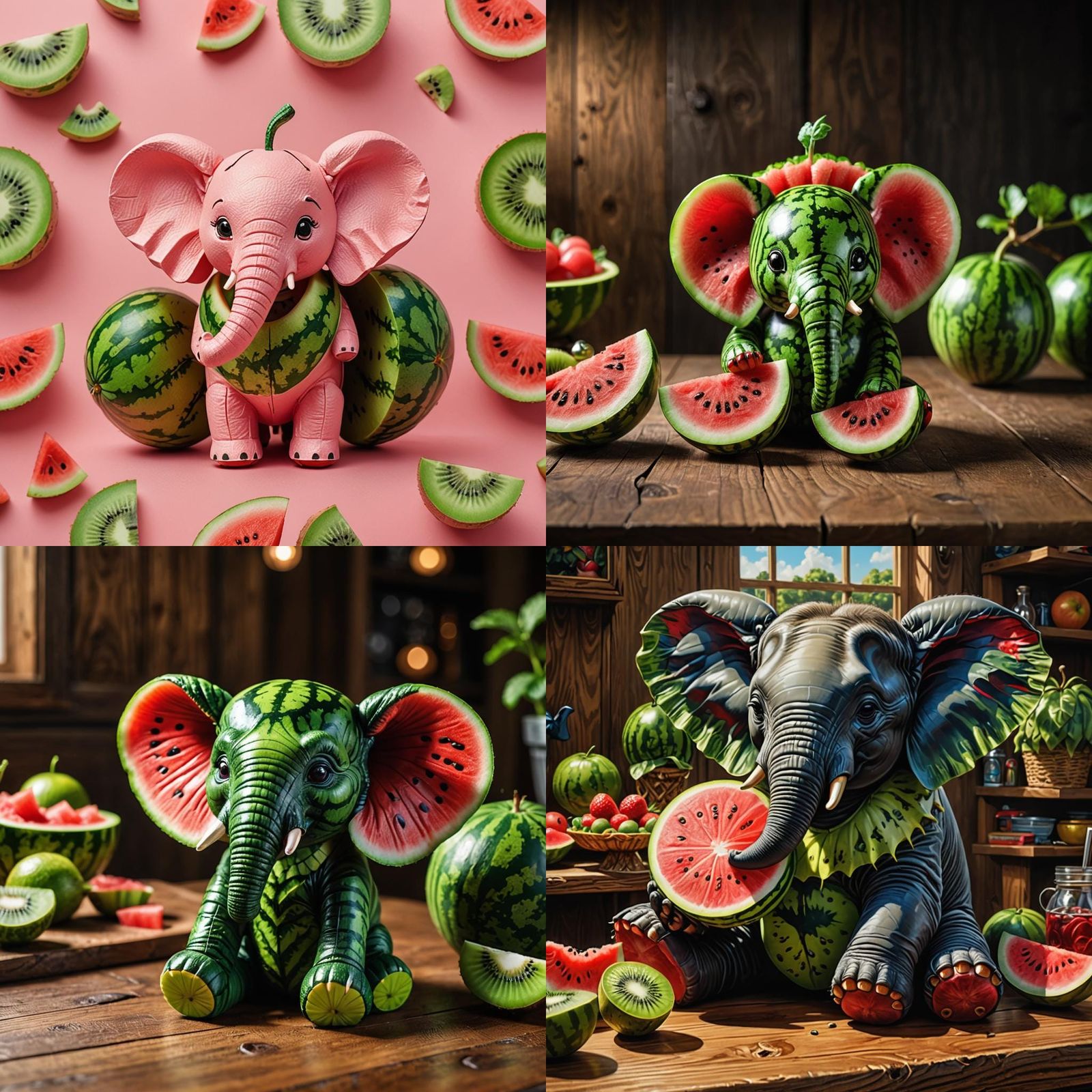 An elephant with a body made from a watermelon