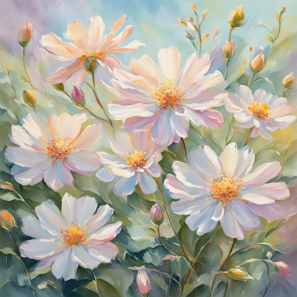 Impressionist Garden Flowers in Pastel Colors