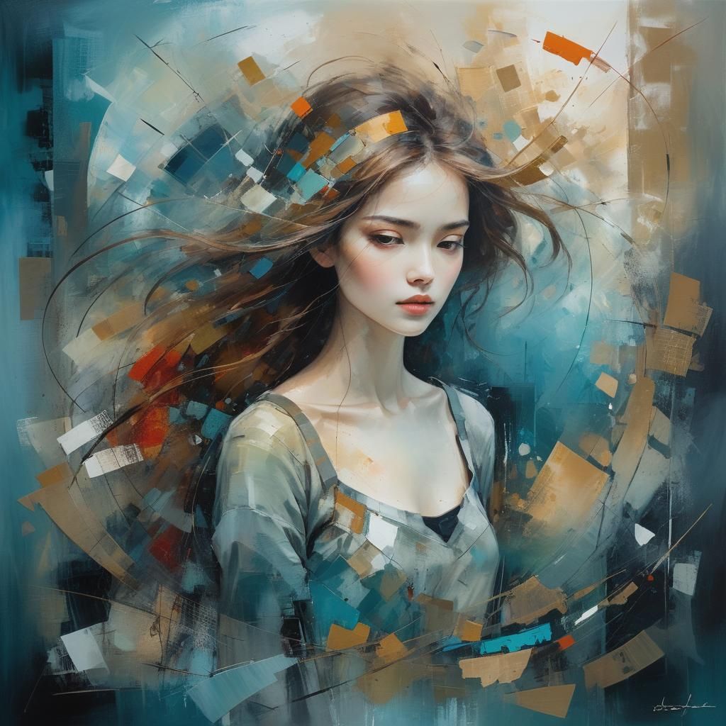 Abstract Mixed Media Composition with Dynamic Expression