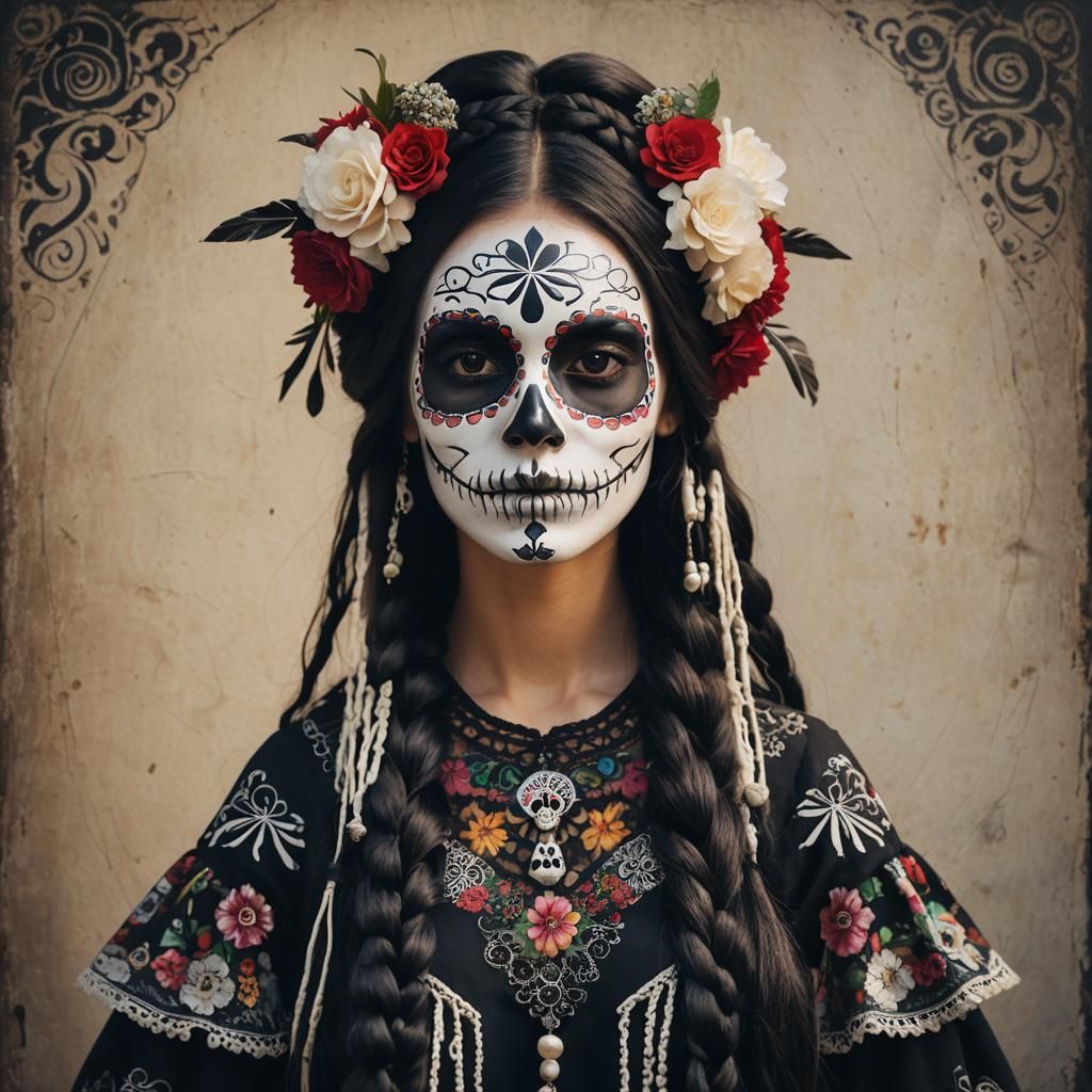 La Catrina Portrait with Sharp Focus and Vivid Colors