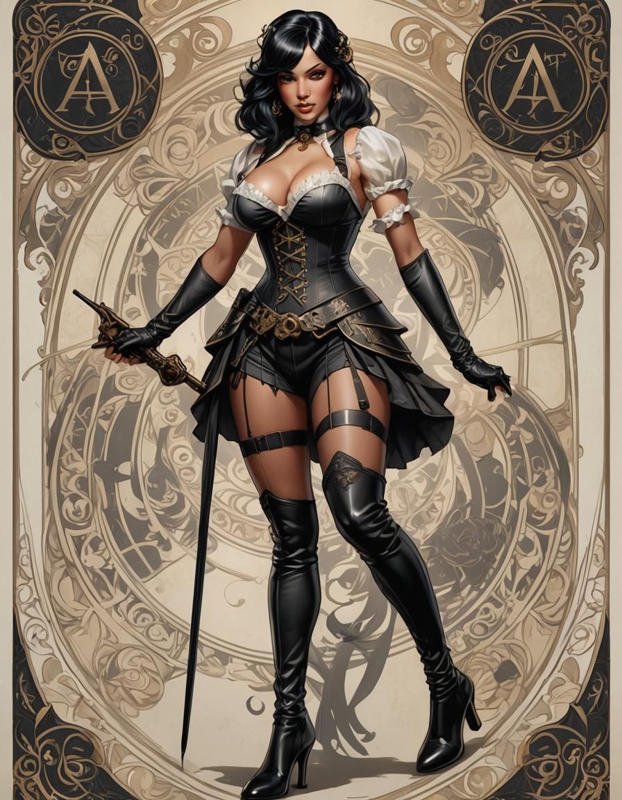 Ace of Spades Pinup Girl in Art Nouveau Style