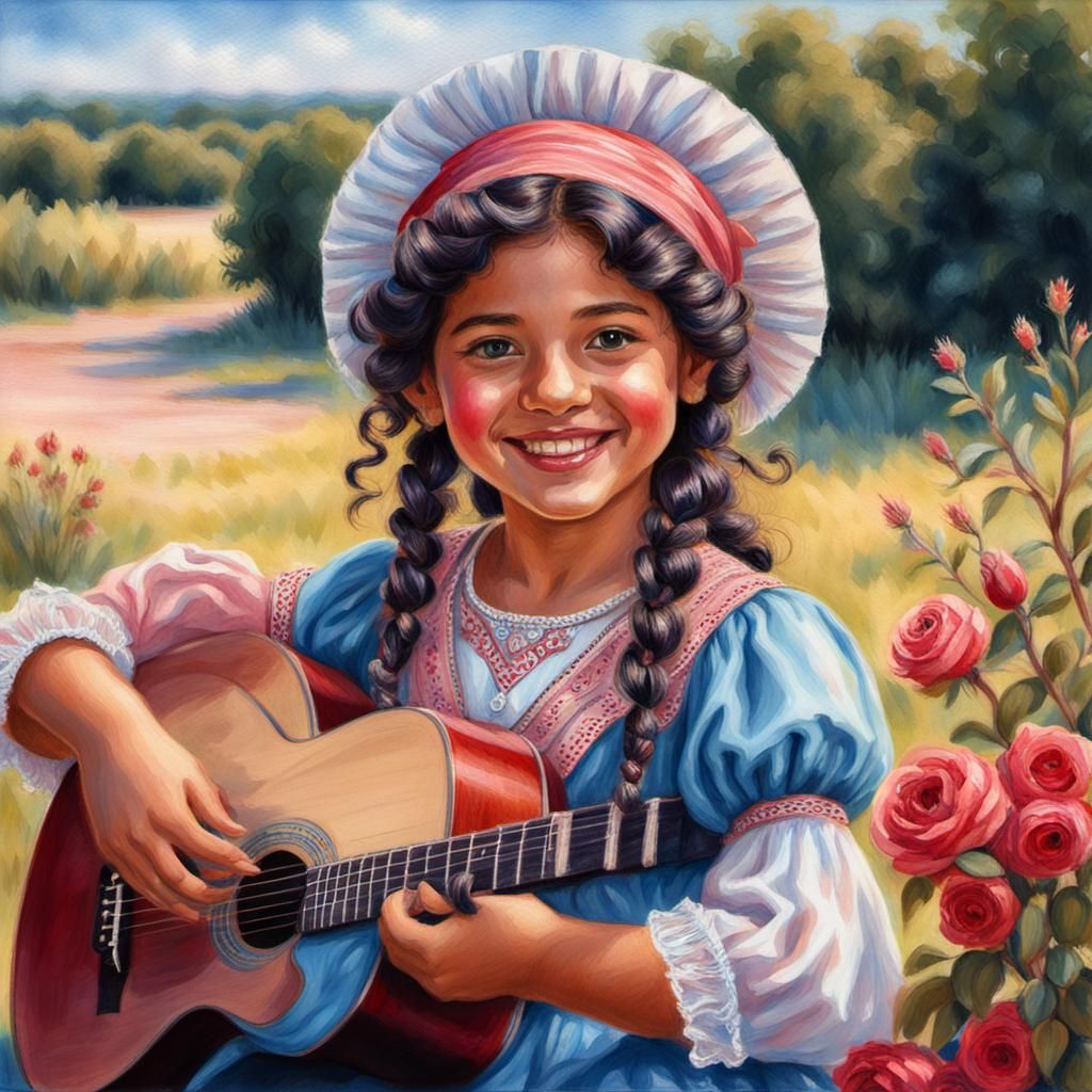 Smiling Gypsy Girl Portrait in Colored Pencil Style