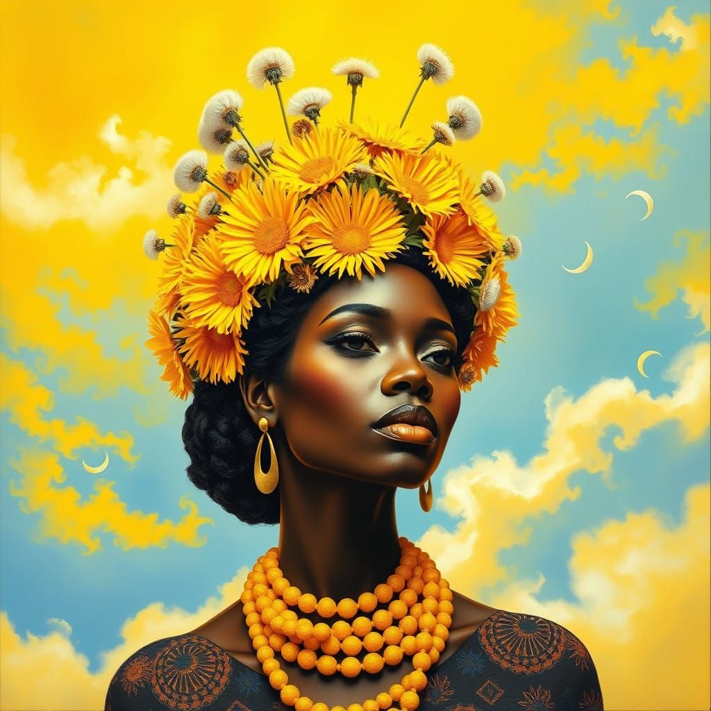 Regal Dandelion Crown in Whimsical Realism