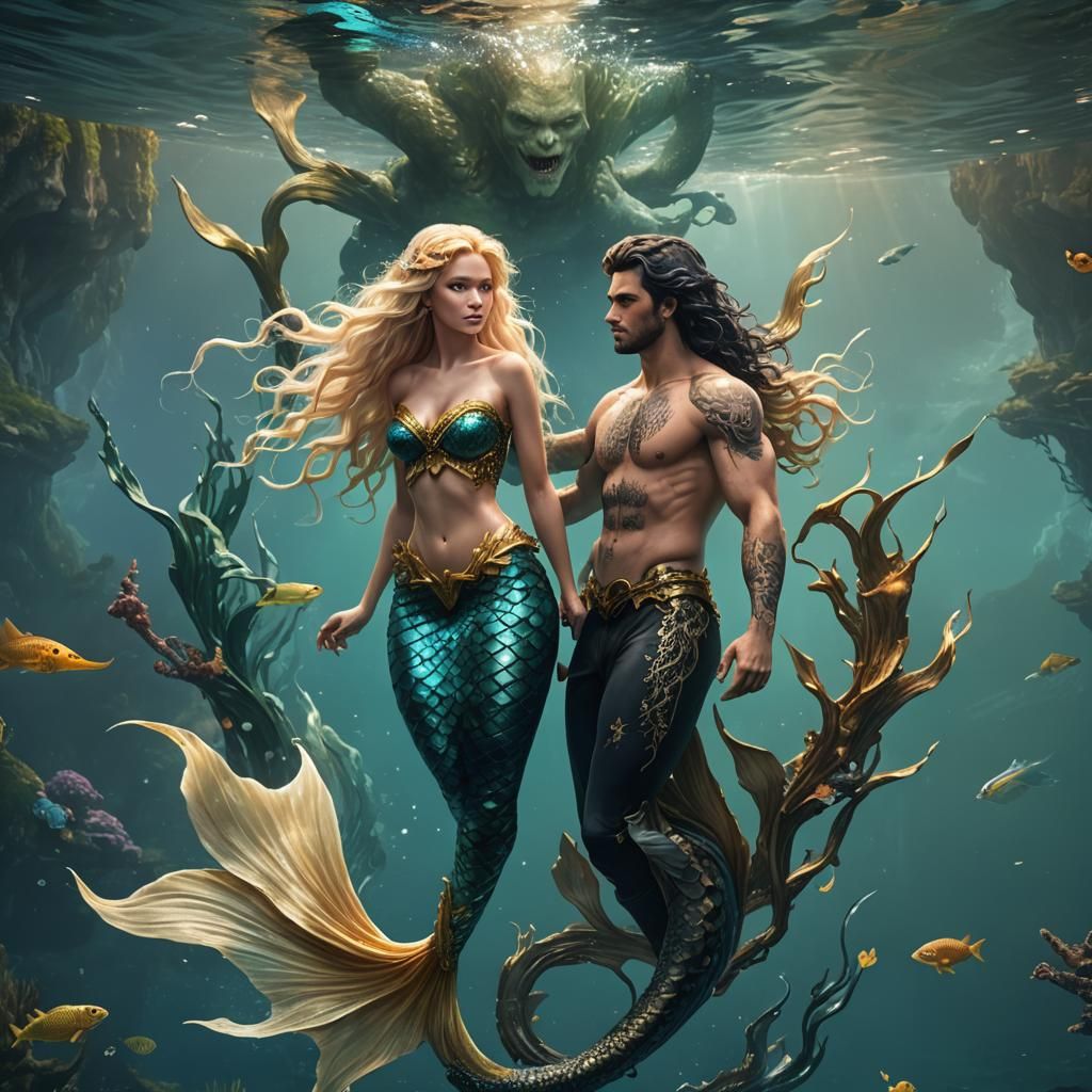 Fantasy Mermaid and Human Couple Concept Art