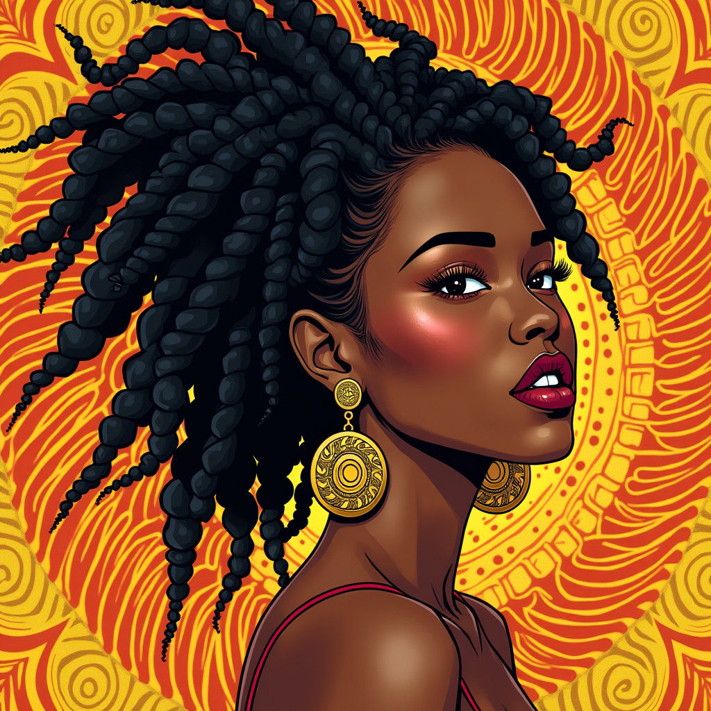 African Woman Portrait in Cartoon Style