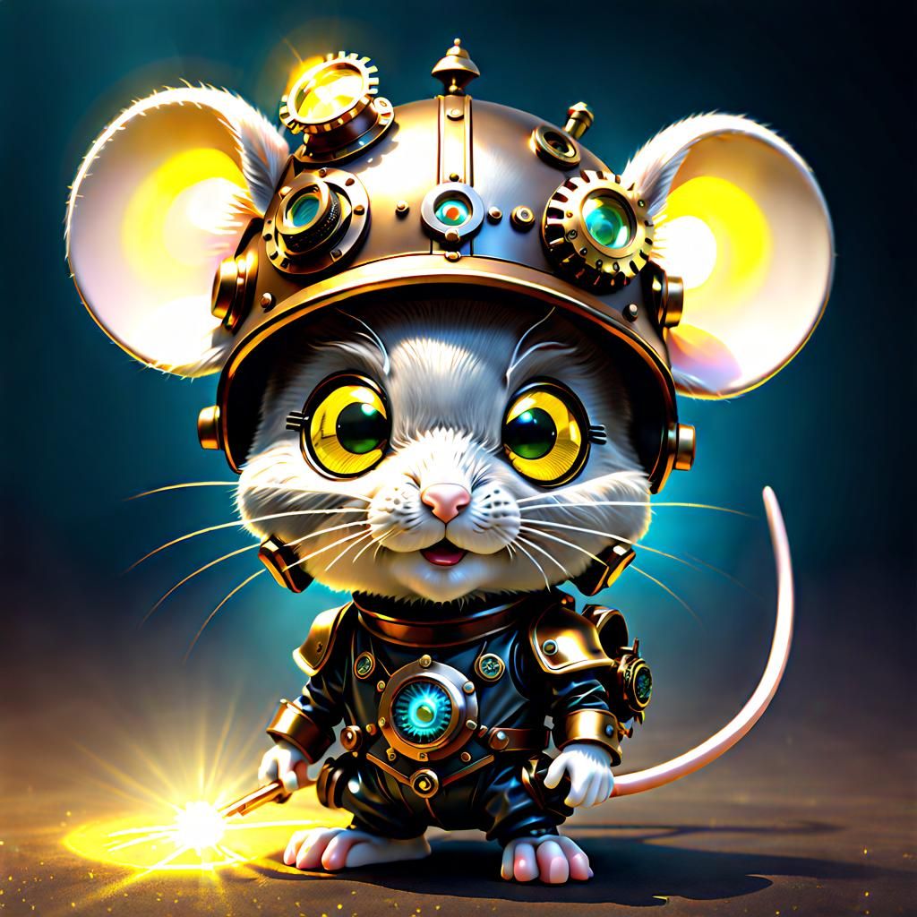 Steampunk Chibi Mouse in Disney Pixar Style