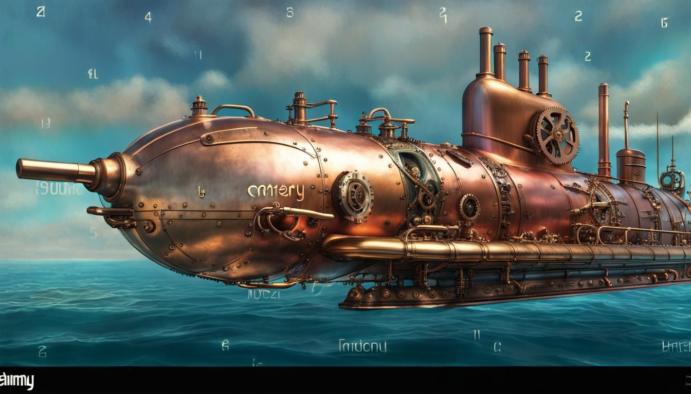 Steampunk Nautilus Submarine on Open Sea