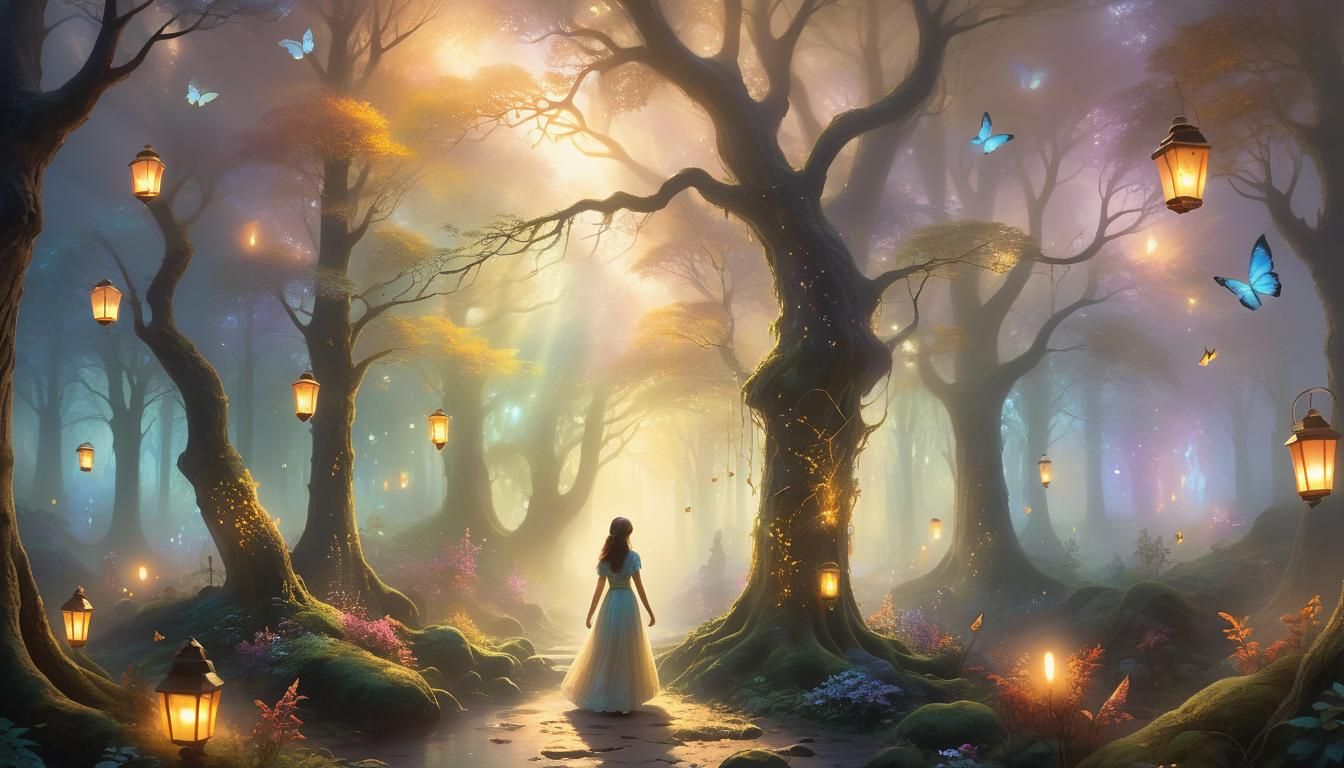 Ethereal Fantasy Figure in Glowing Mist Forest