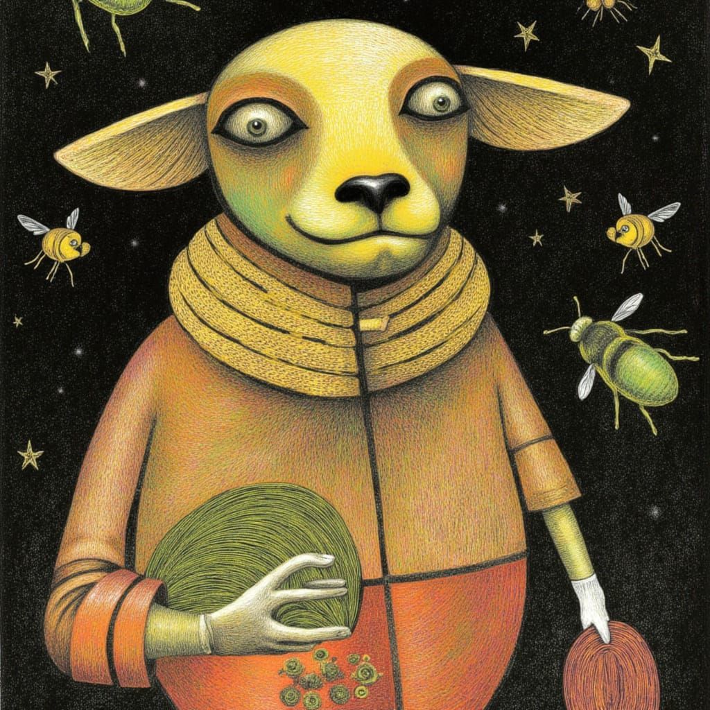 Stylized Sheep Attends Avant-Garde Theatre