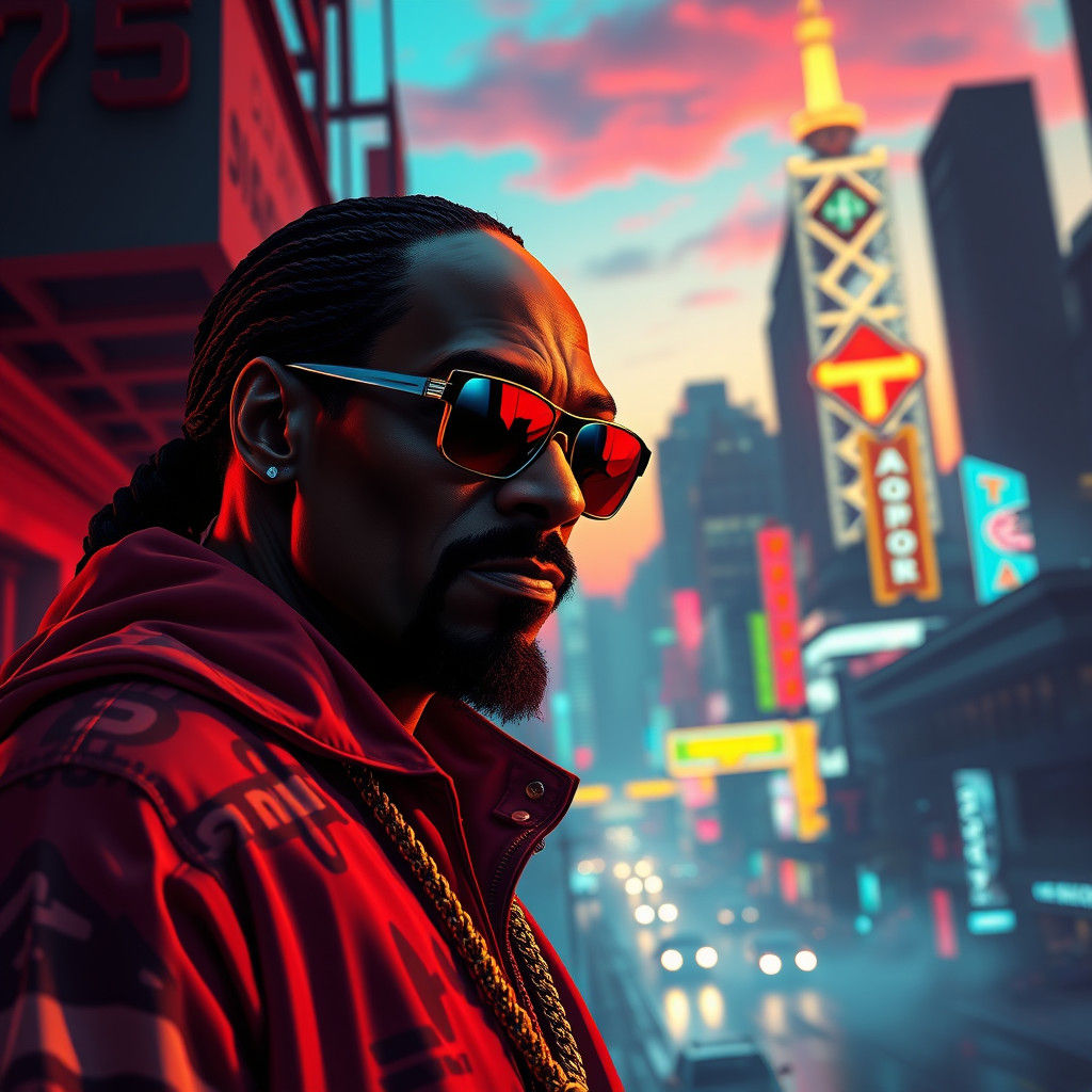 Snoop Dogg in GTA 5: Neon Cityscape Concept Art