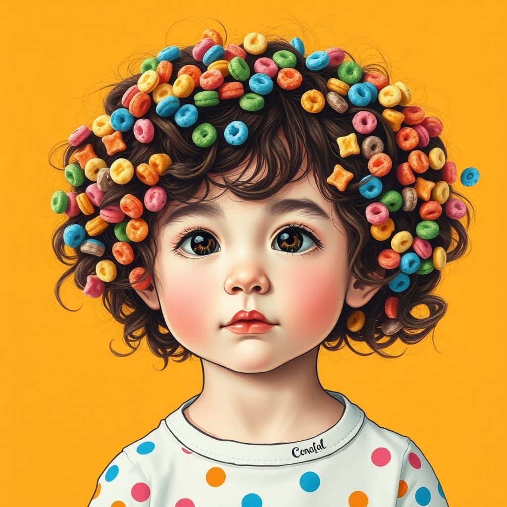Girl with Cereal Hair in Playful Pop Art