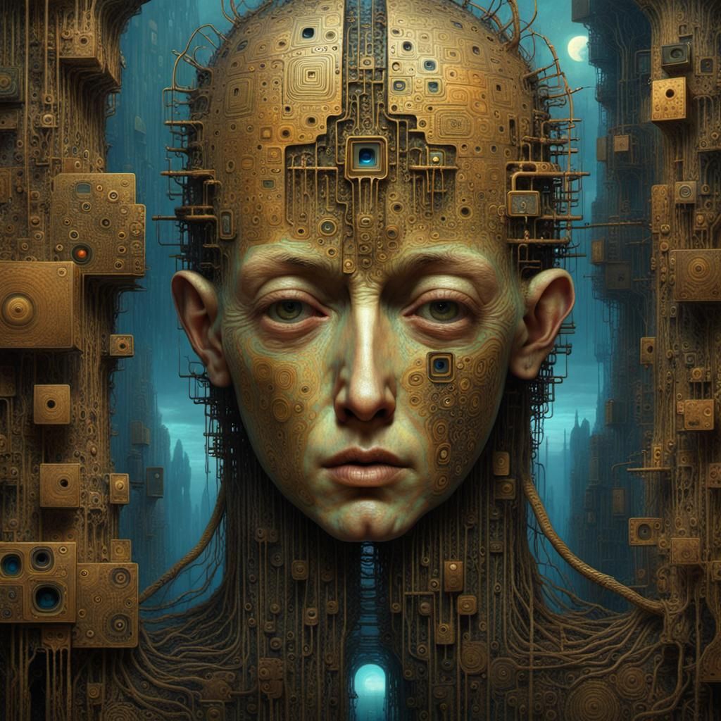 Biometric Motherboard in Klimt-Beksinski Style