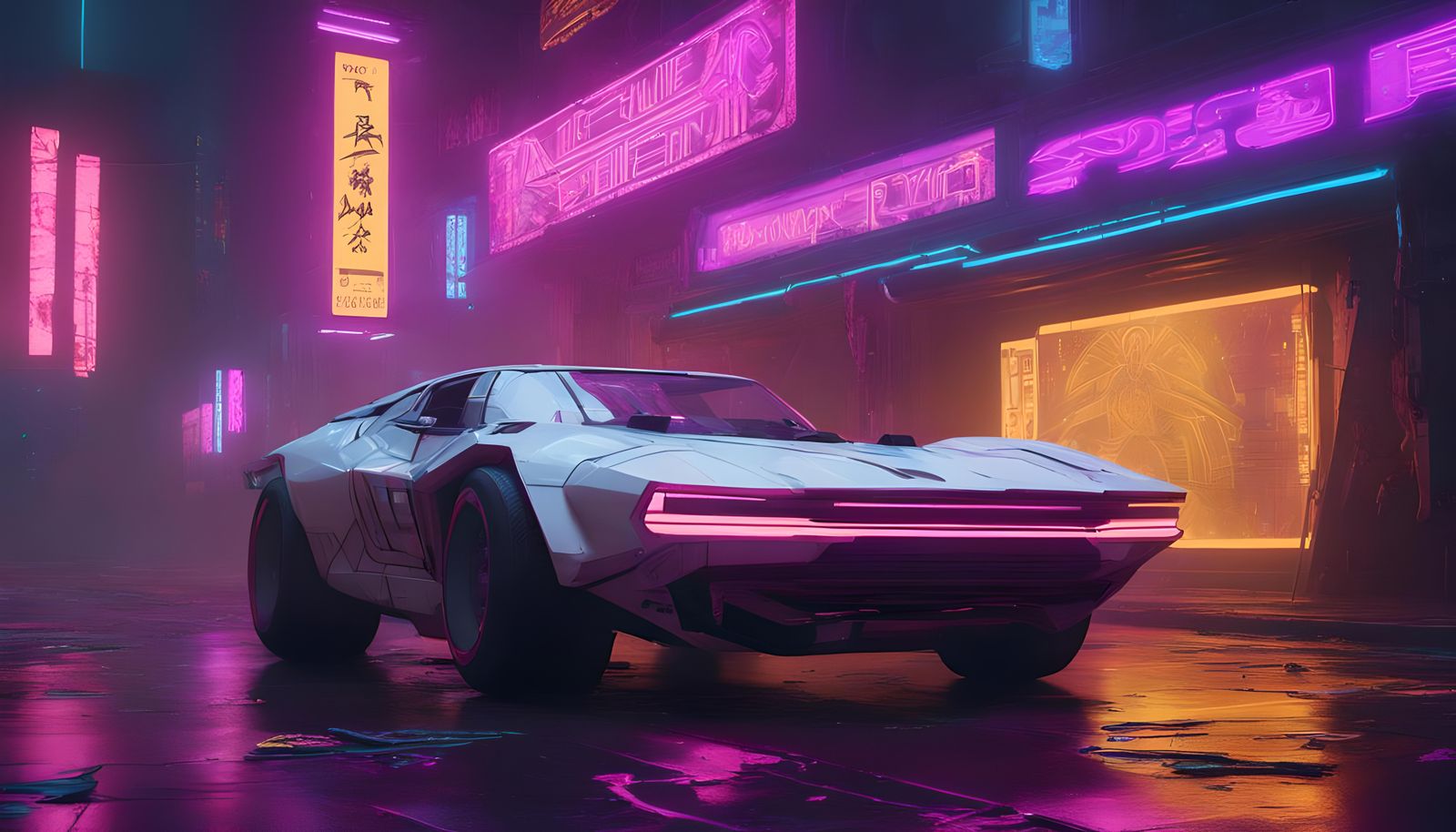 Cyberpunk Spider Vehicle in Neon Cityscape