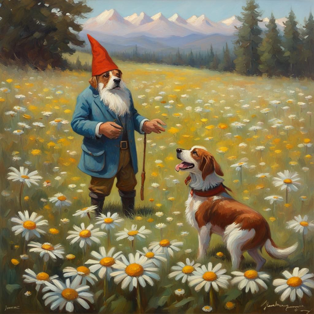 Huckleberry Hound and Gnome in Daisy Field Painting