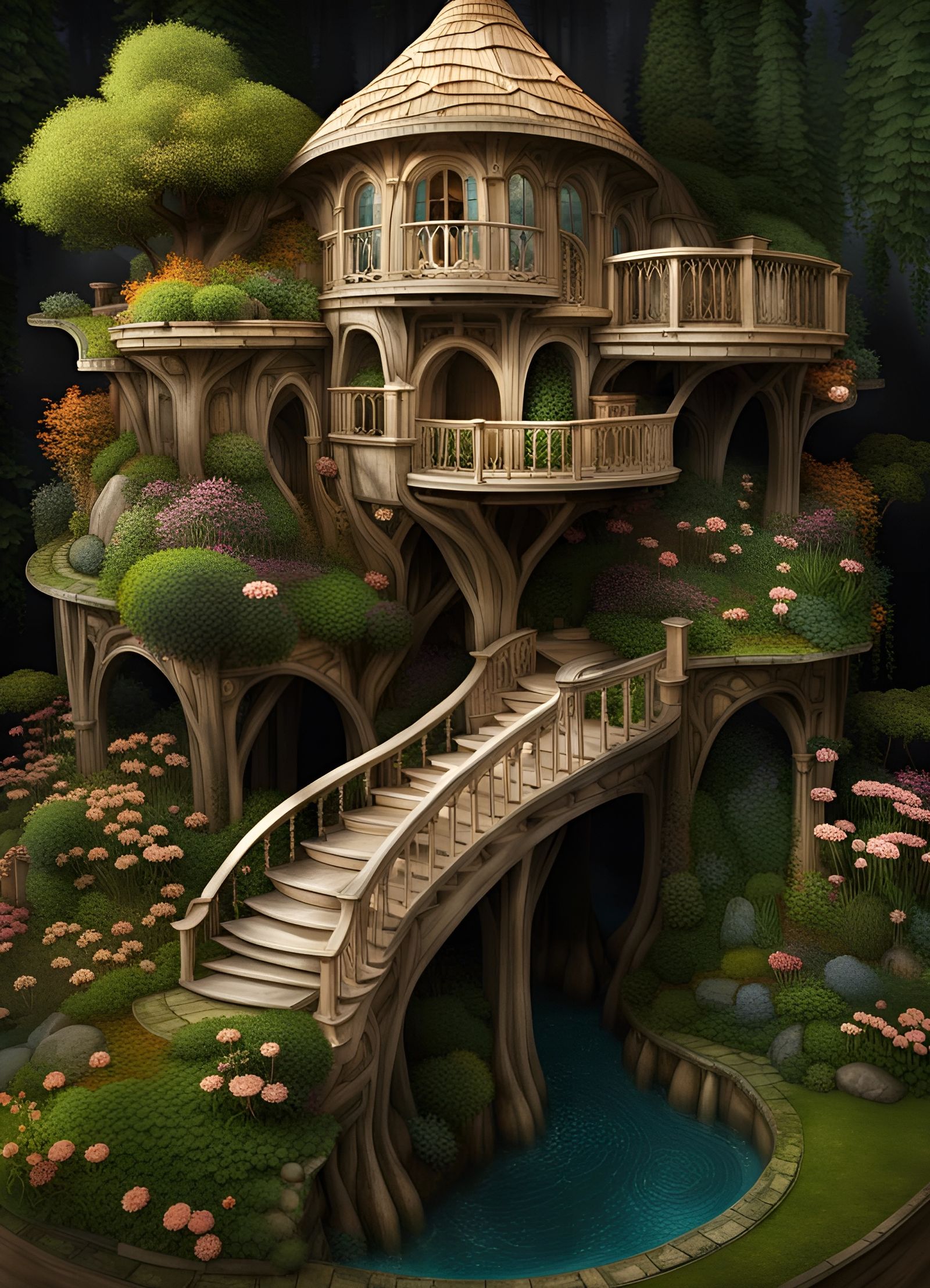 Enchanting Hobbit Treehouse Garden in Middle-earth