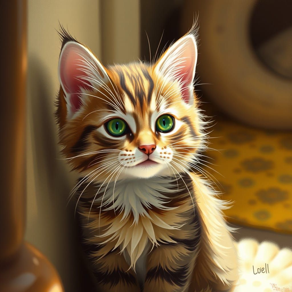 Cozy Domestic Cat in Warm, Sunlit Setting