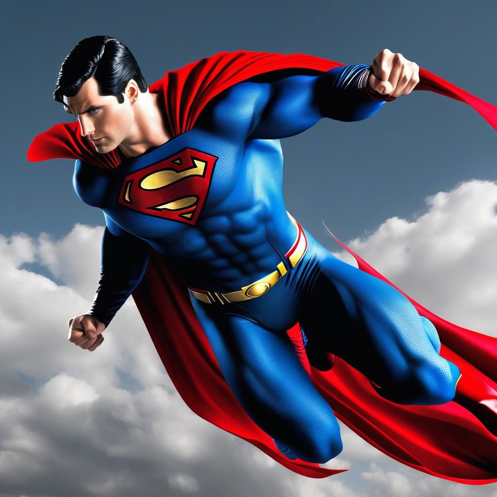 Superman Soaring in Black, White and Red