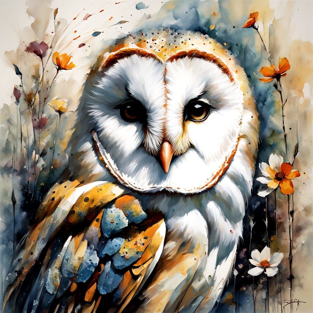 Barn Owl and Mouse in Soft Spring Colors