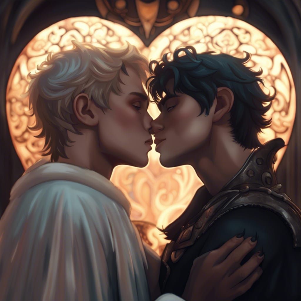 Passionate Kiss Between Angel and Demon Boys