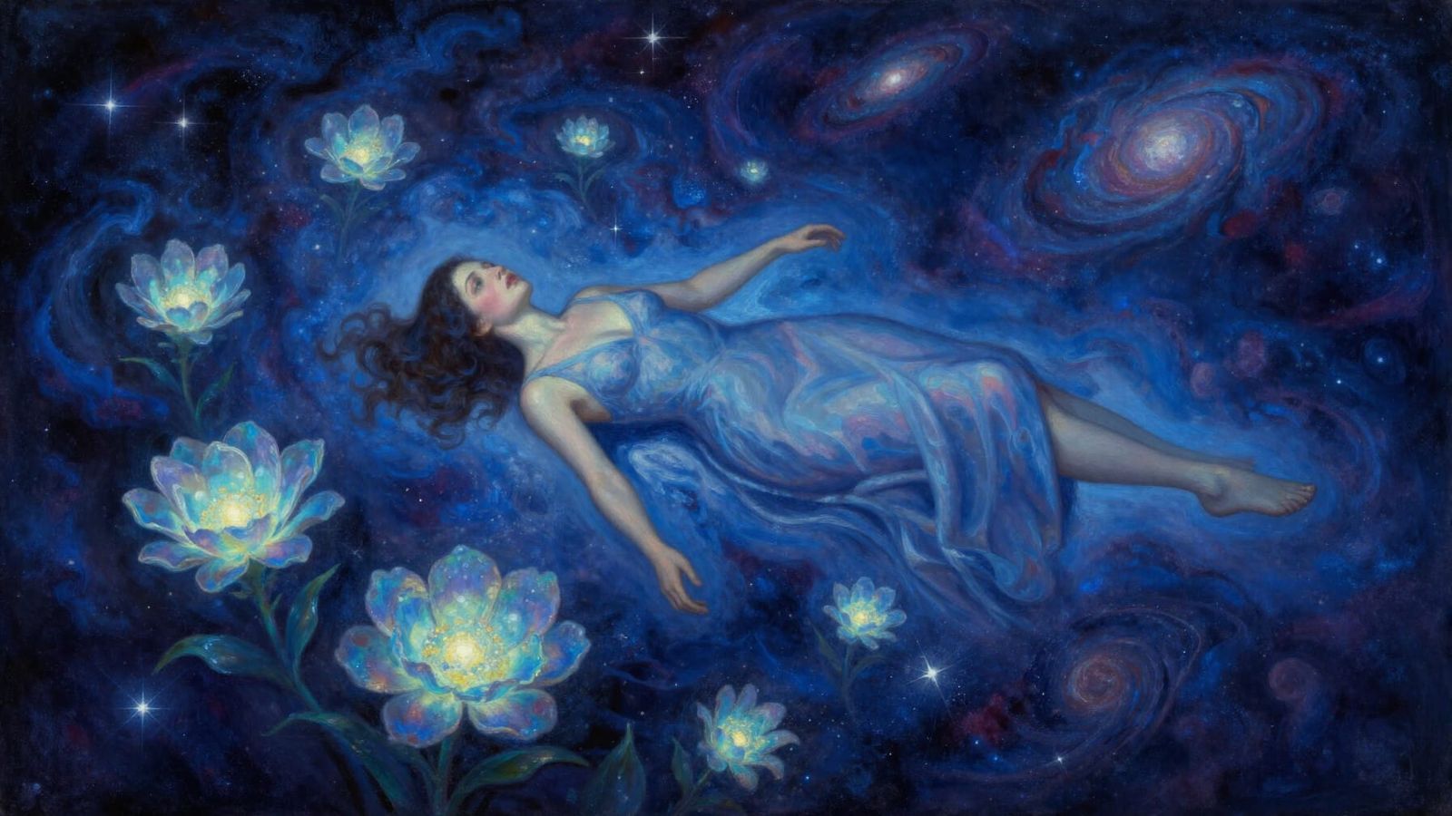 Cosmic Lotus Dreamer in Surrealist Oil Painting Style