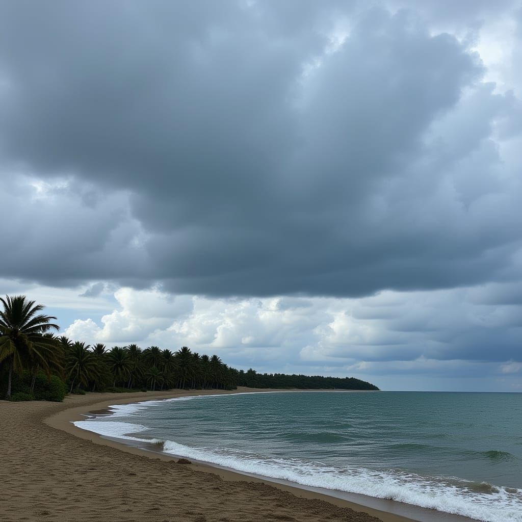 Stormy Coastline with Palm Trees