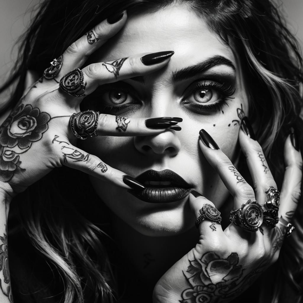 Tattooed Girl: A High Contrast Film Noir Portrait