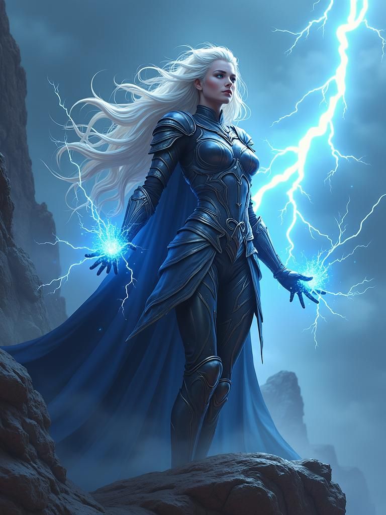 Anime Storm Sorceress in Viking Armor on Cliffside