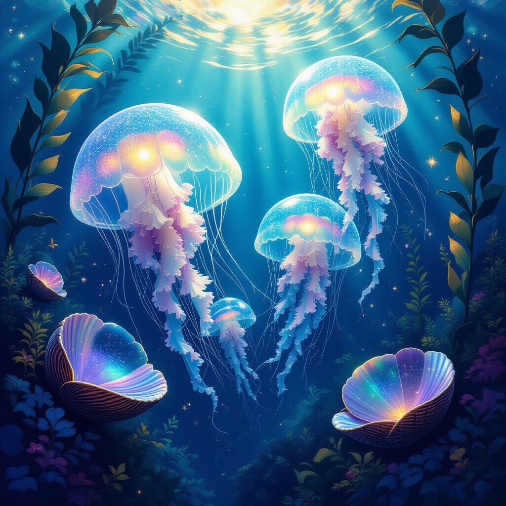 Nebula's Spectral Garden: Jellyfish and Celestial Clams