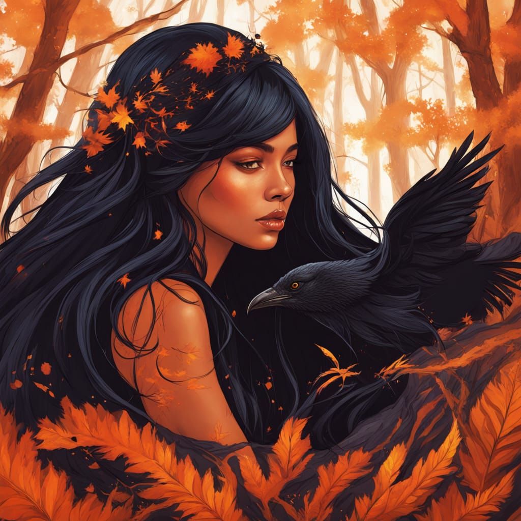 Sorceress Conjuring Magic in Forest: Digital Painting