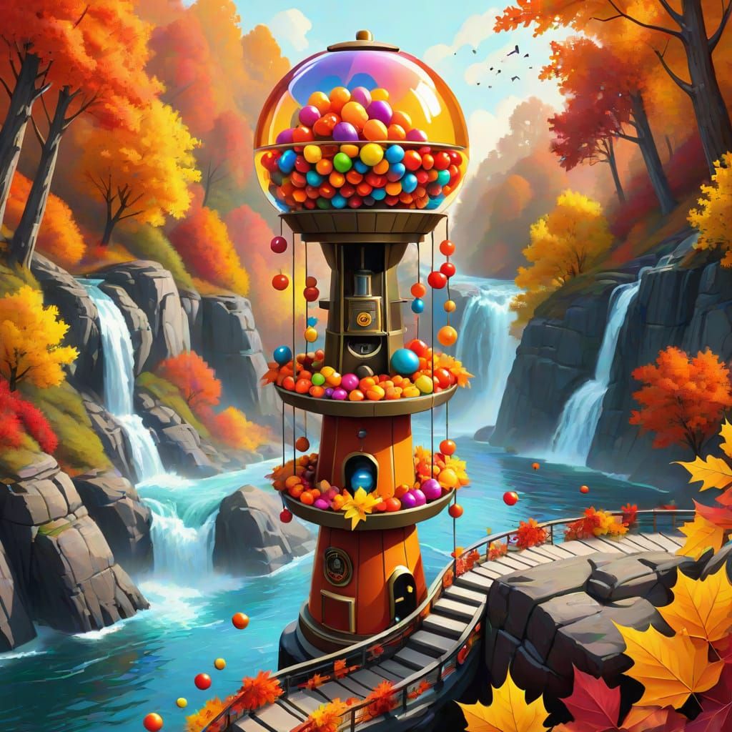 Autumn Waterfall Gumball Machine Track Digital Art