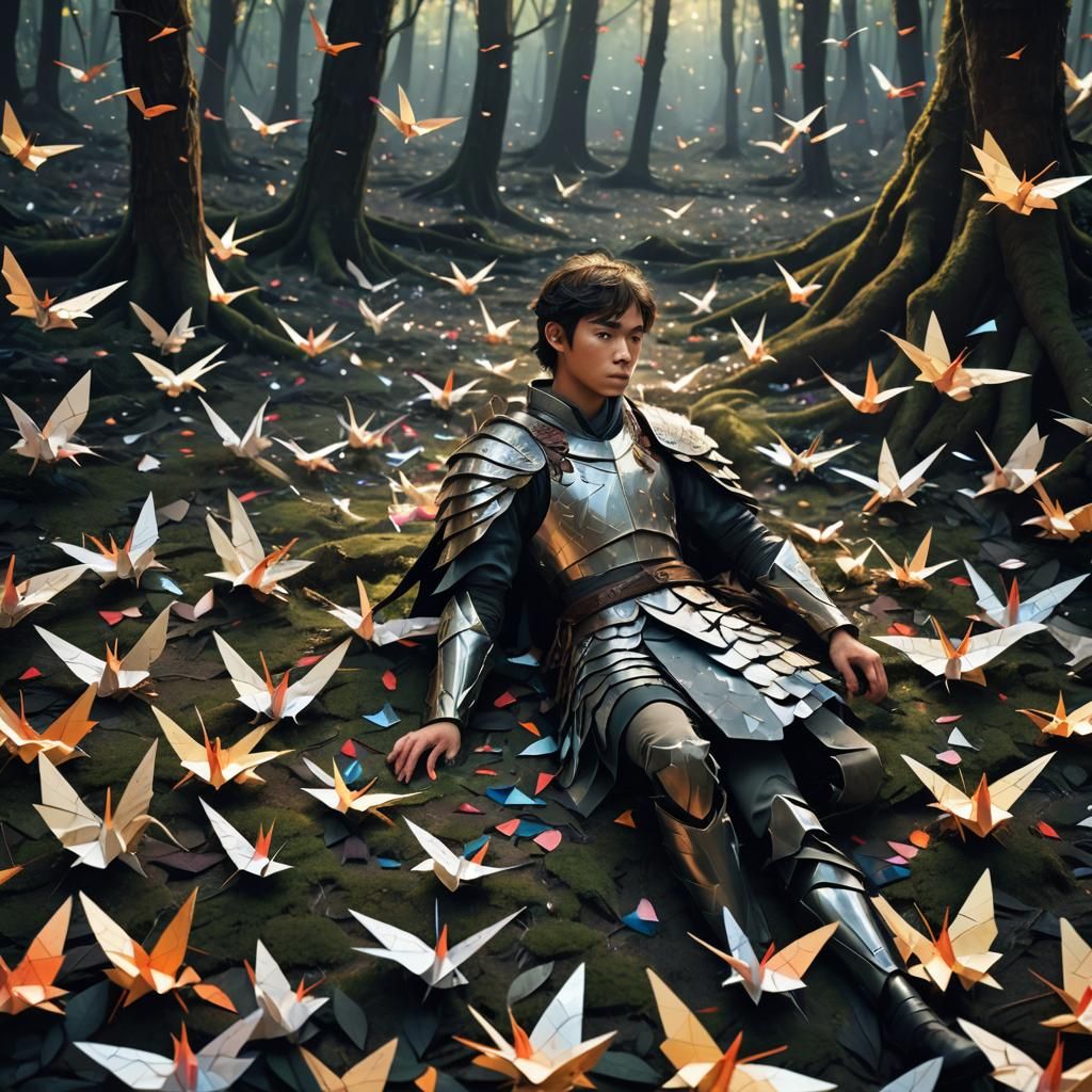 Mystical Forest Warrior's Origami Crane Demise