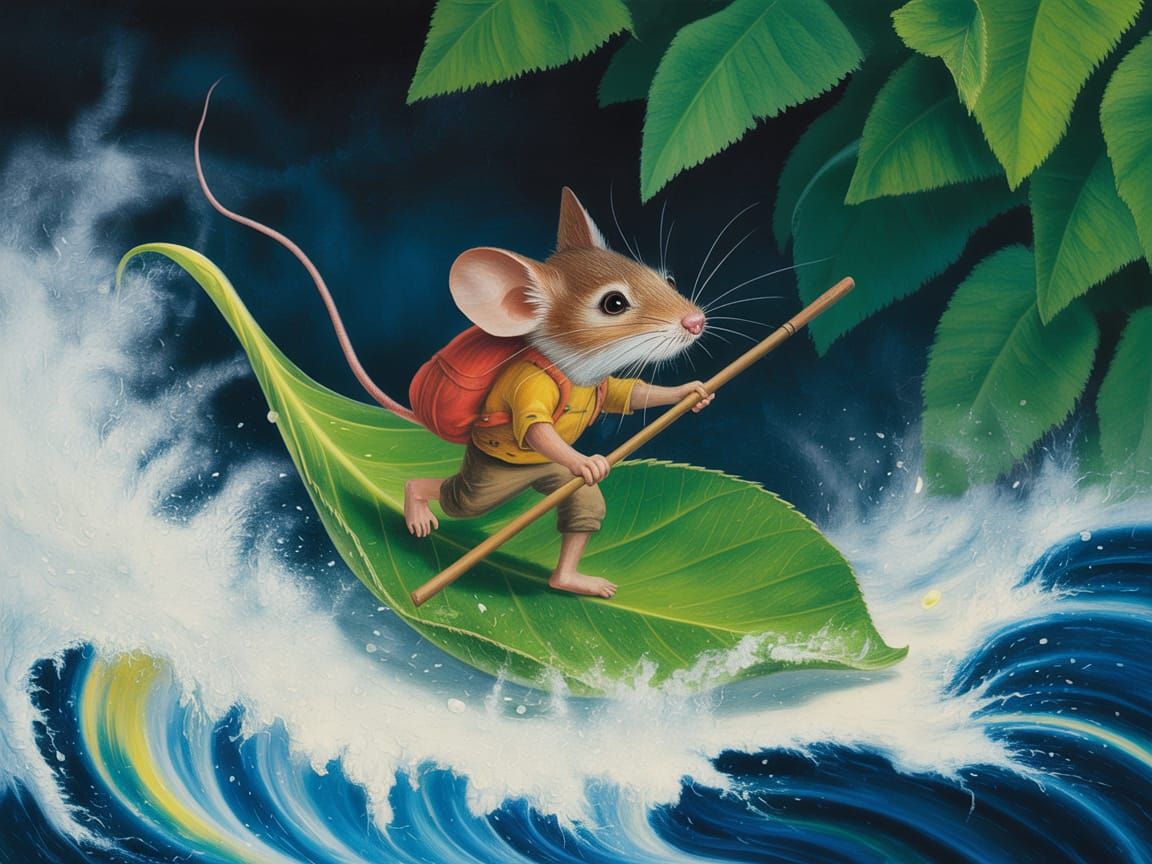 Mouse Adventurer Rides Leaf Raft: Psychedelic Magic Realism