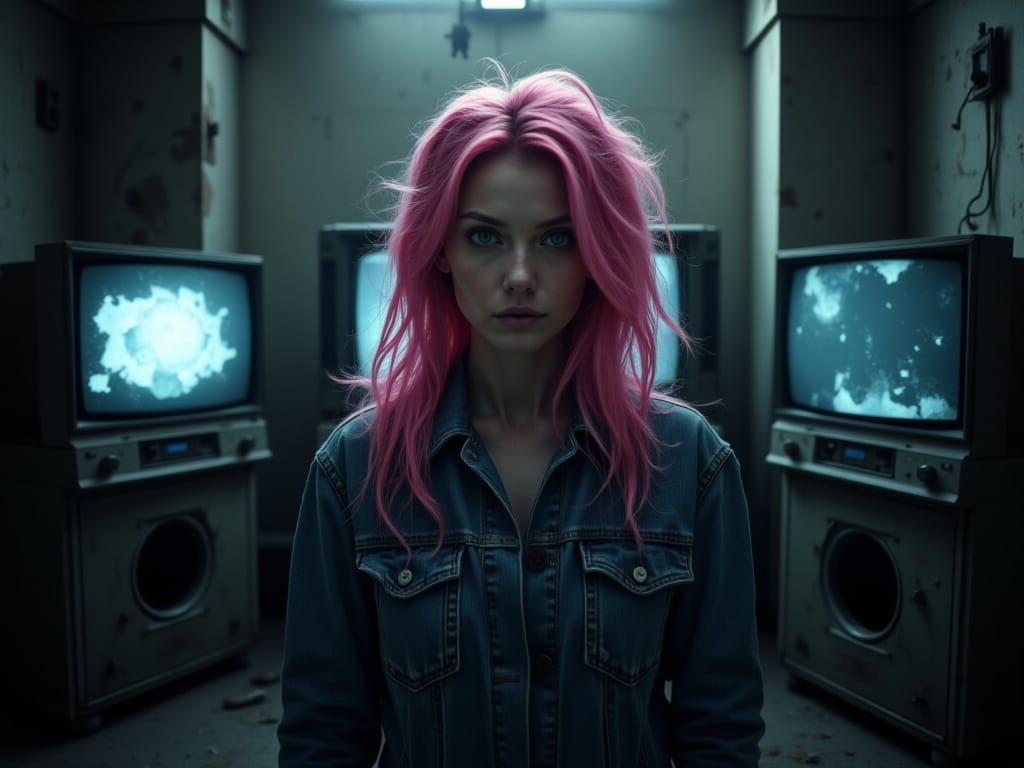 Woman with Pink Hair in Horrorcore Style