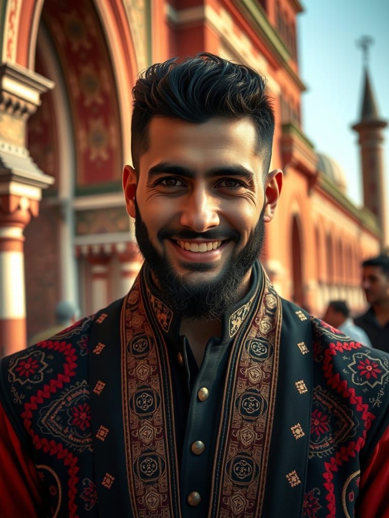 Chiseled Azeri Gentleman Against Baku's Ancient Backdrop