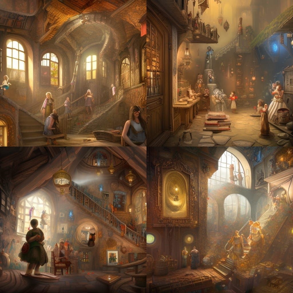 Miniature World Inside a Watch, Detailed Matte Painting