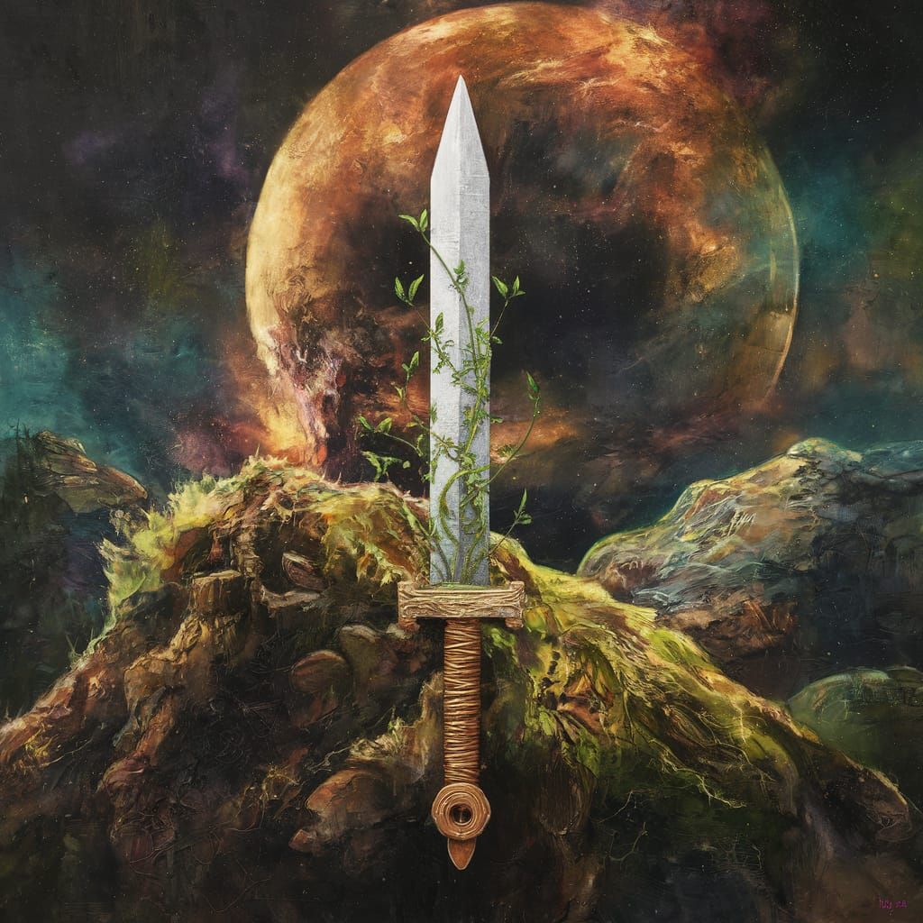 Sword of Cosmic Wonder in Fantasy Landscape