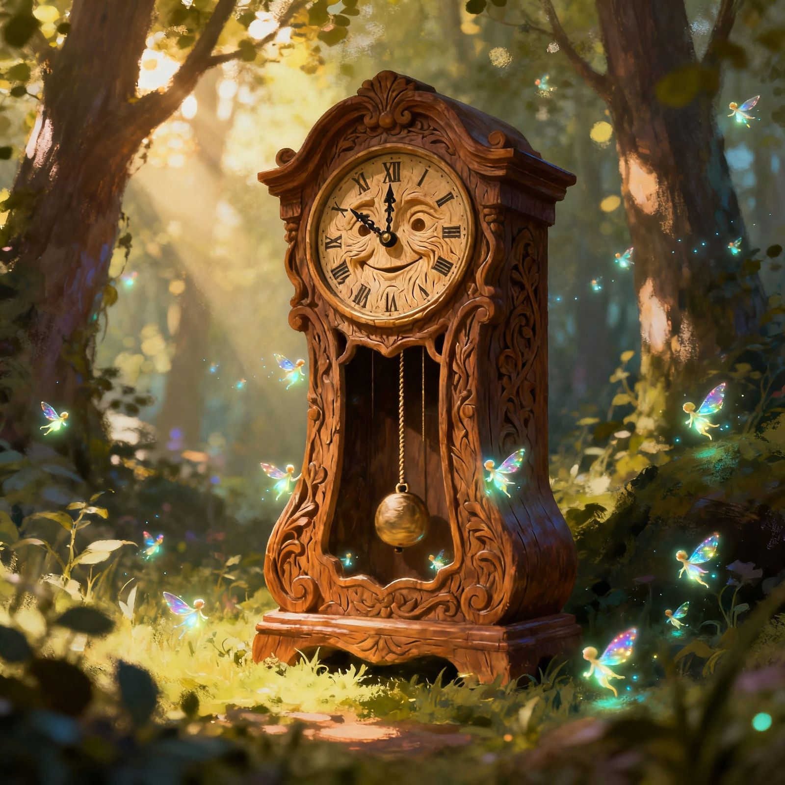 Enchanted Forest Grandfather Clock in Storybook Style