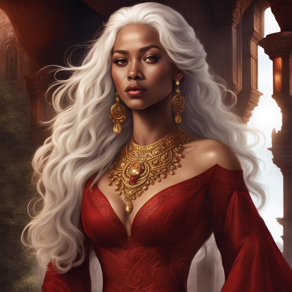 Beautiful Woman in Red Dress, Detailed Matte Painting