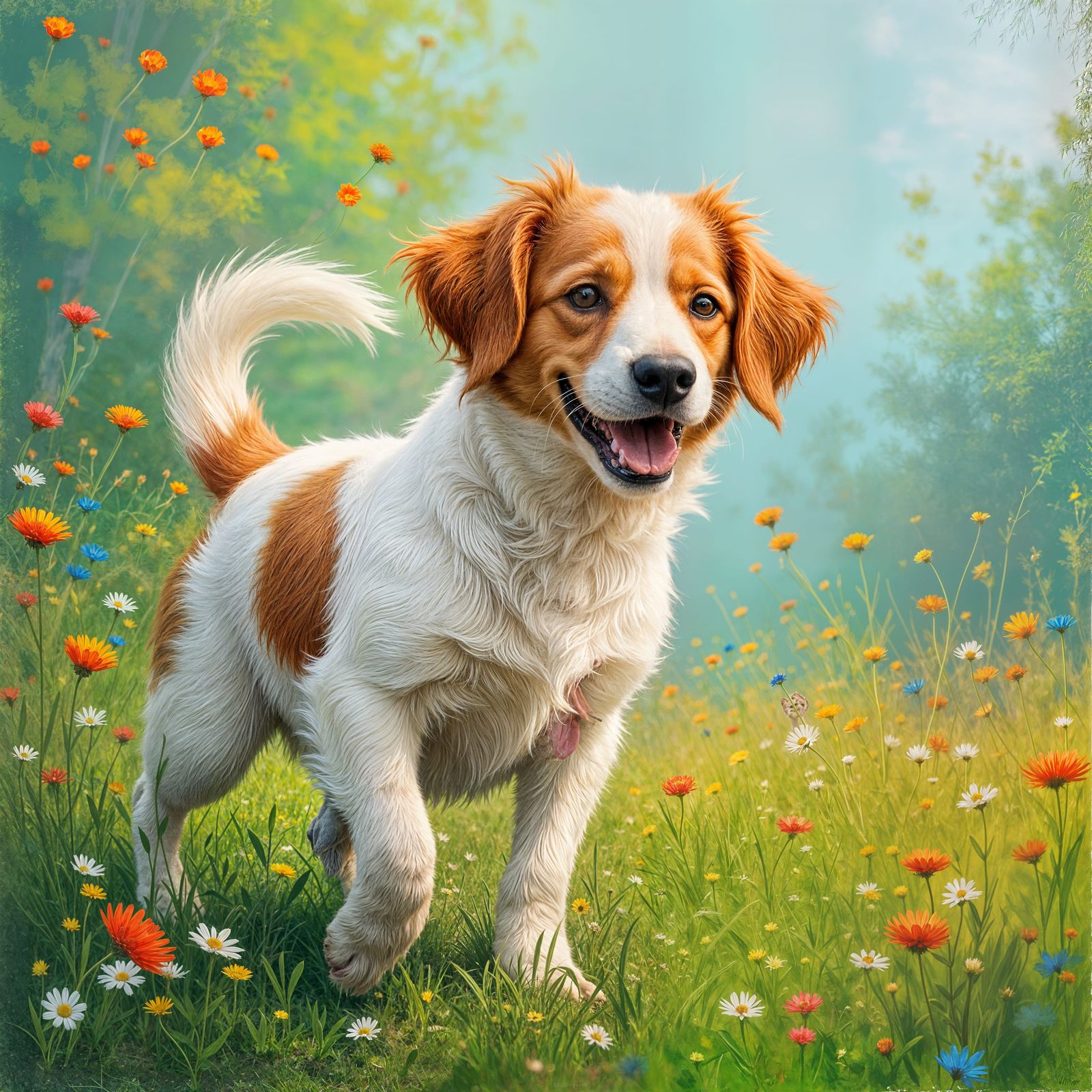 Playful Dog in Impressionist Style