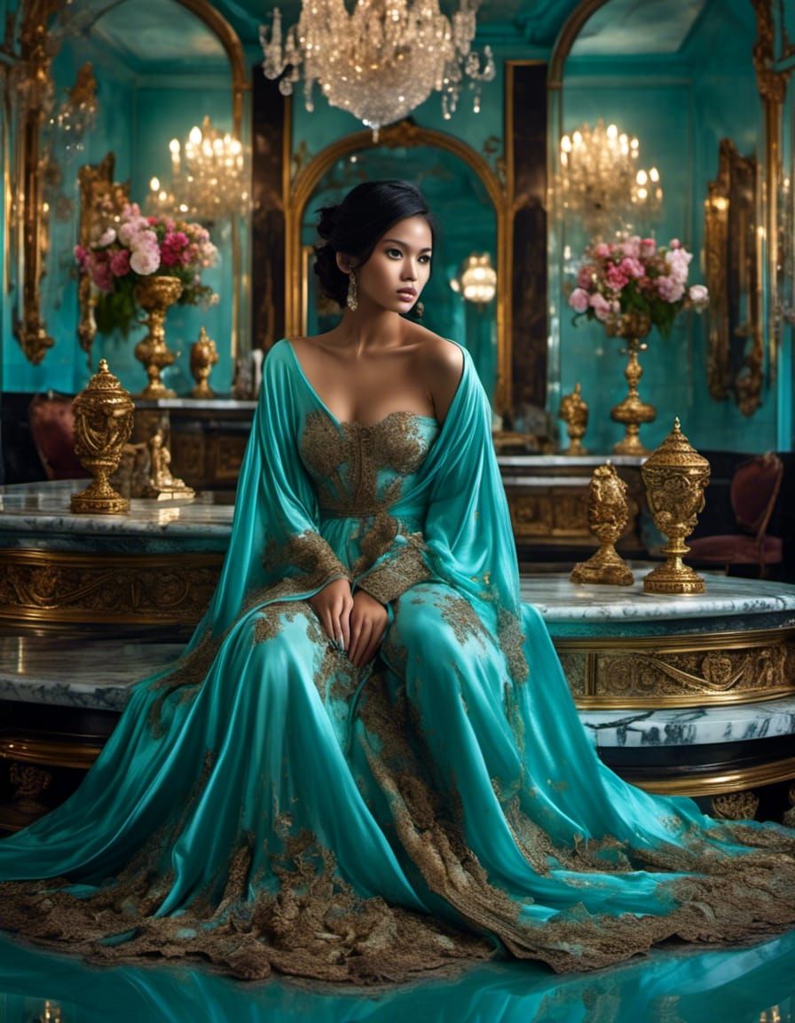 Indonesian Beauty in Opulent Marble Bathroom