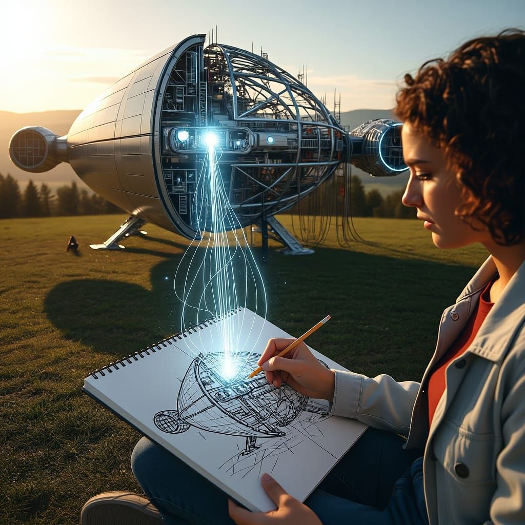 Woman's Sketchbook Comes to Life: Spaceship Art