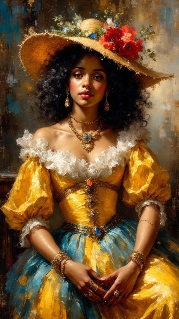 Portrait of Caribbean Woman with Impressionistic Ink Effects