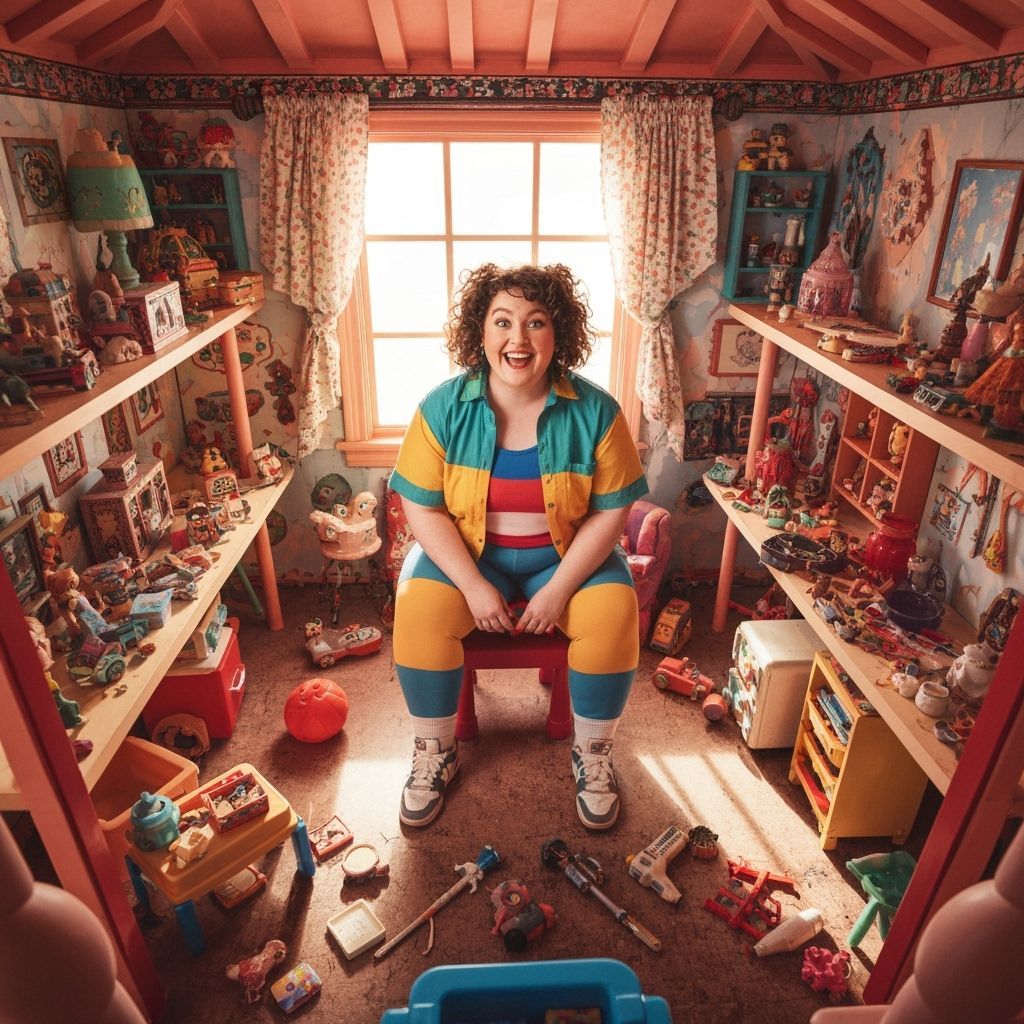 Woman in Playhouse: Whimsical Illustration