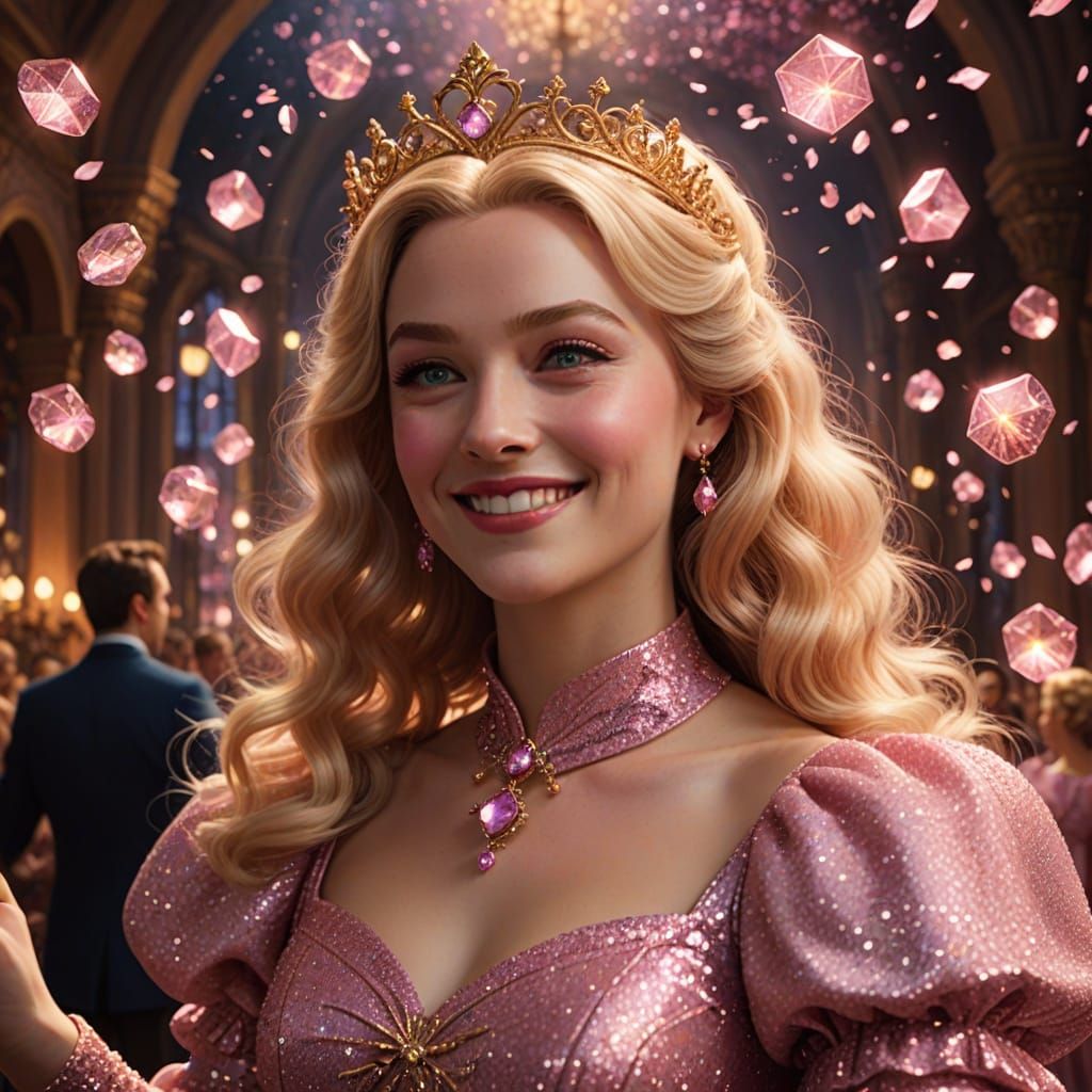 Whimsical Blonde Girl in Pink: Digital Matte Painting