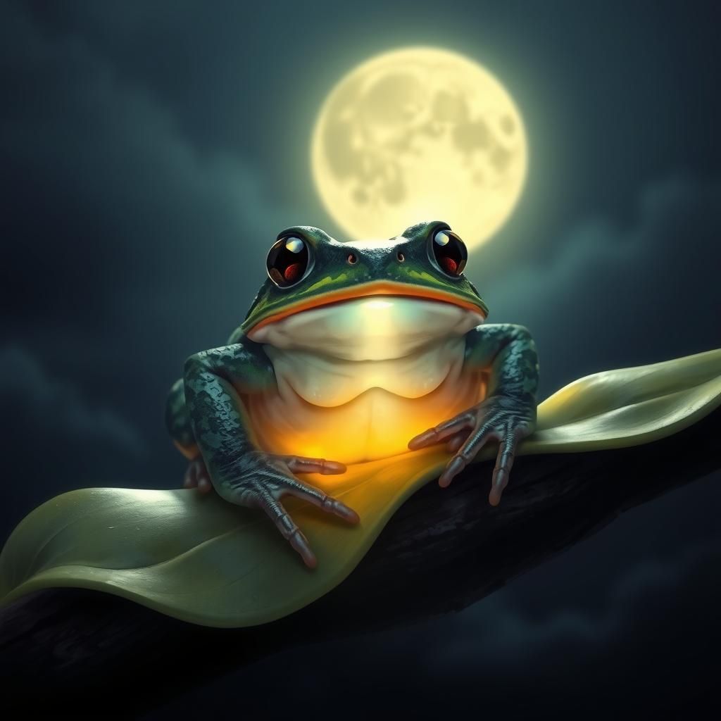 Bioluminescent Toad Leaping in Moonlight
