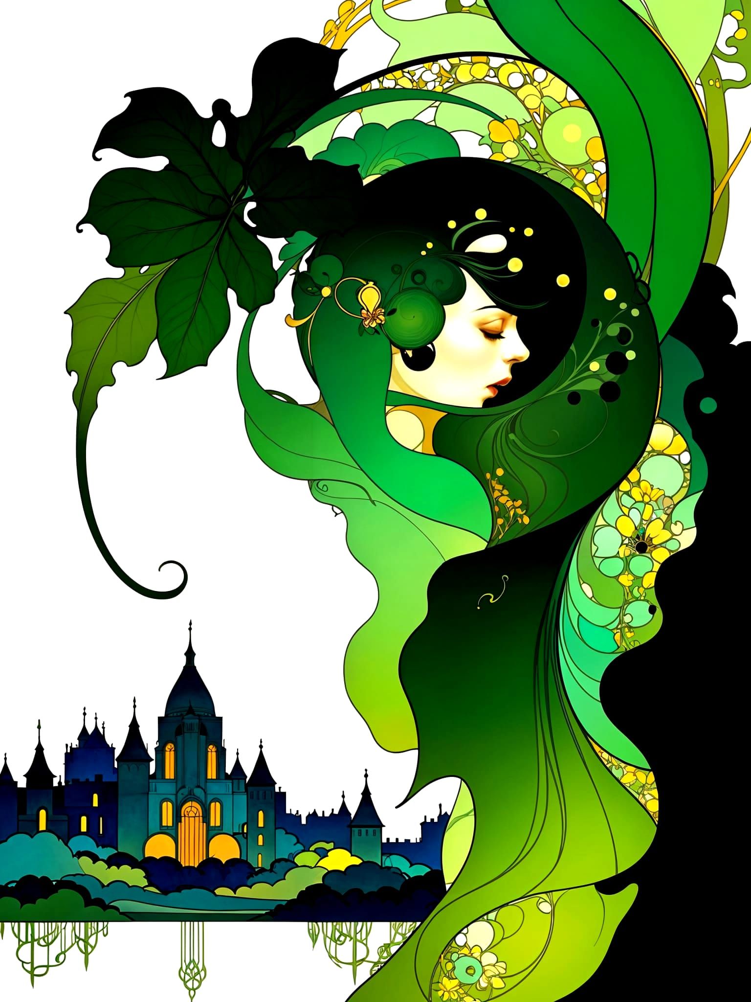 Art Nouveau Masterpiece with Lush Botanical Motifs