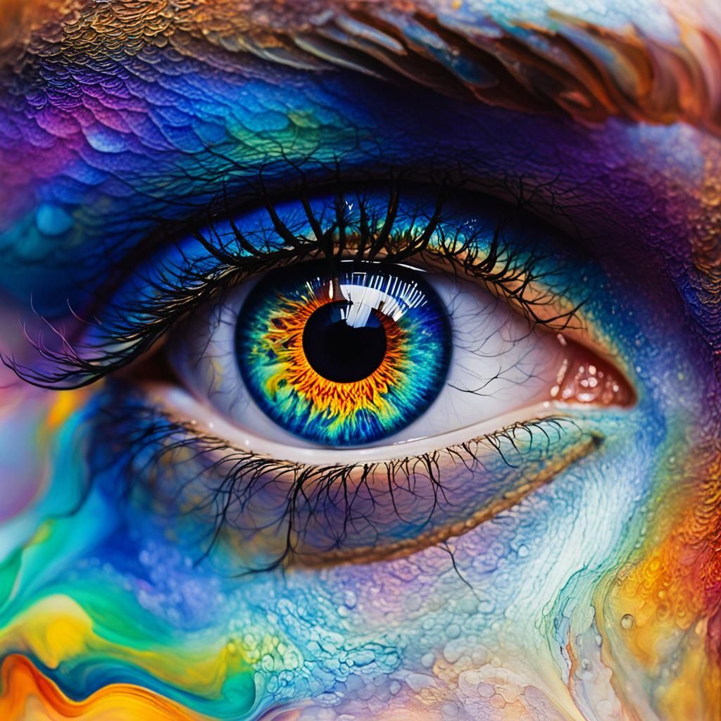 Eye Reflecting Surreal Colors as Oil Painting