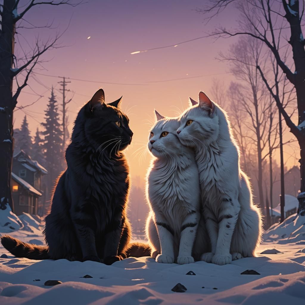 Cats Touching Noses in Cinematic Lighting