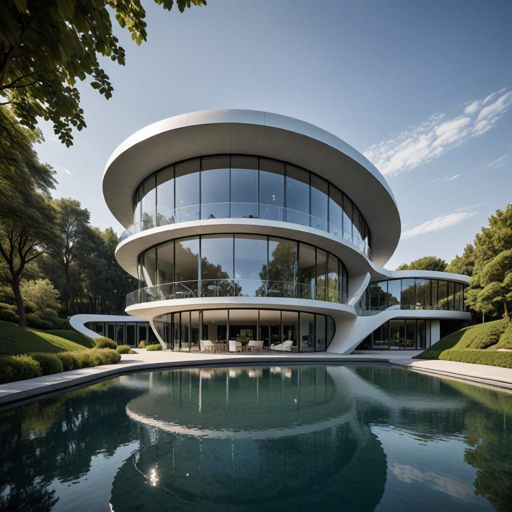 Luxurious Futuristic Mansion with Crystal Clear Lake and Mod...